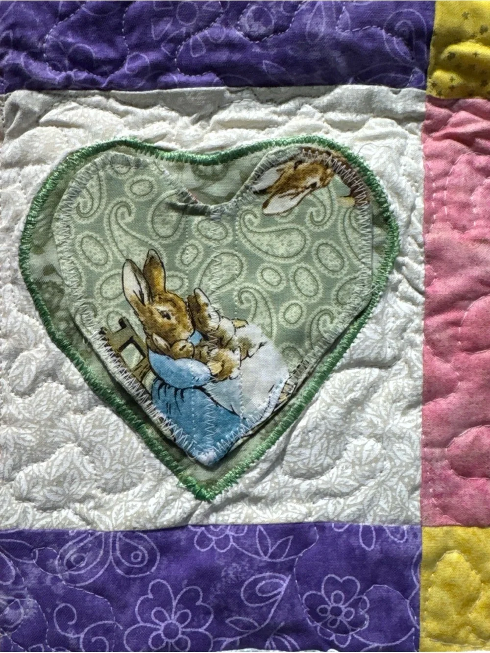 Handmade Heart Patchwork Quilt  Multicolor Baby Girl Nursery cottagecore 43”x36”